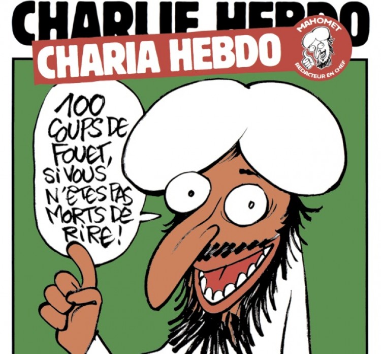 Portada de Charlie Hebdo del 2 de enero de 2011. El nuevo redactor jefe de "Sharia Hebdo" amenaza con "cien latigazos si no te mueres de risa"